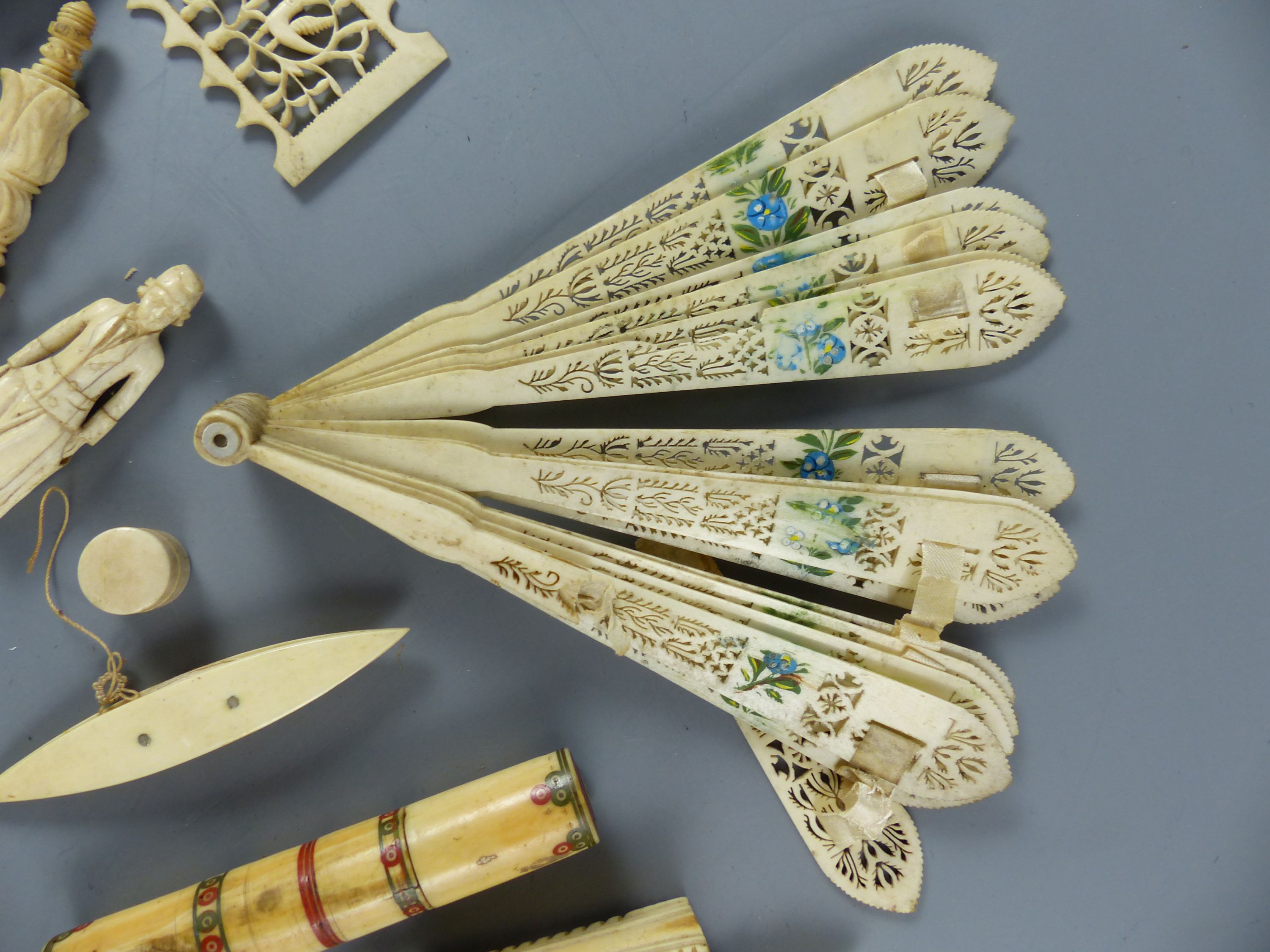 A group of assorted 19th century ivory sewing implements and objets dart